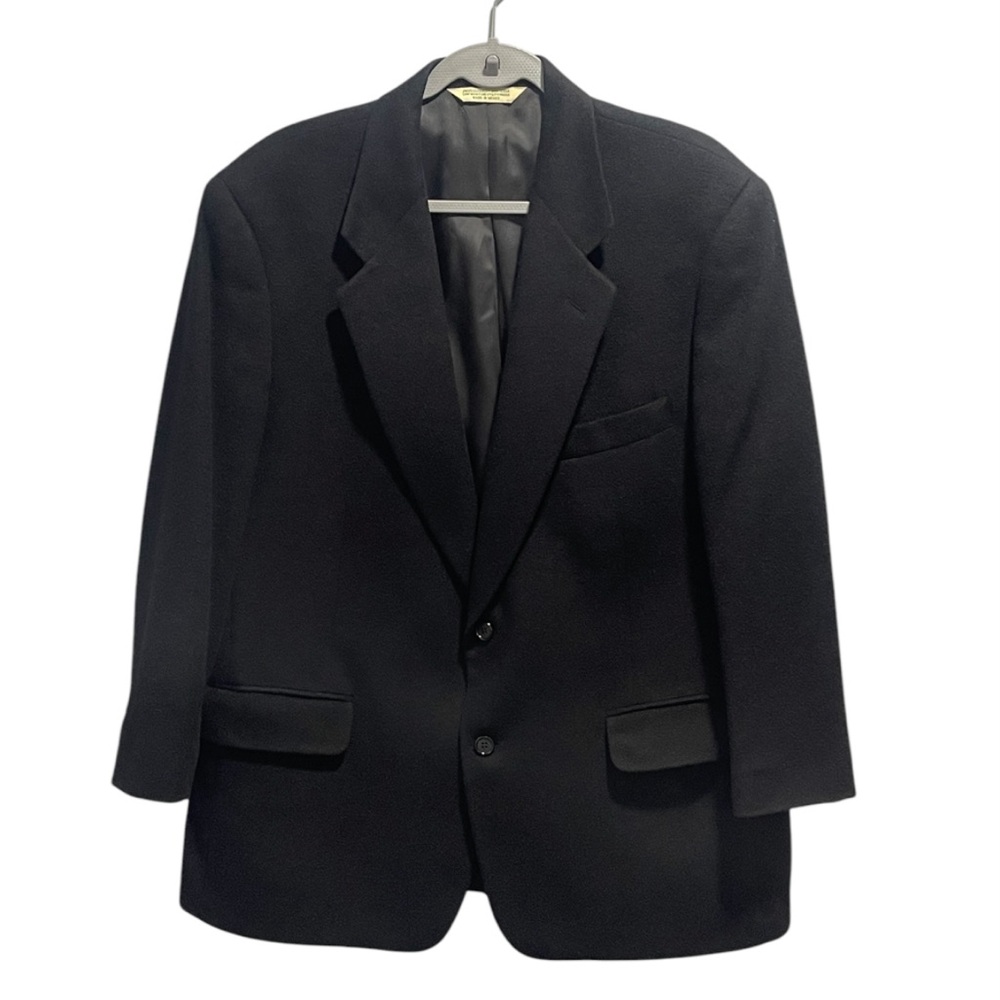 Evan Picone 100% Camel Hair Sports Coat Blazer 42 R Black Evening Jacket Vtg 90s